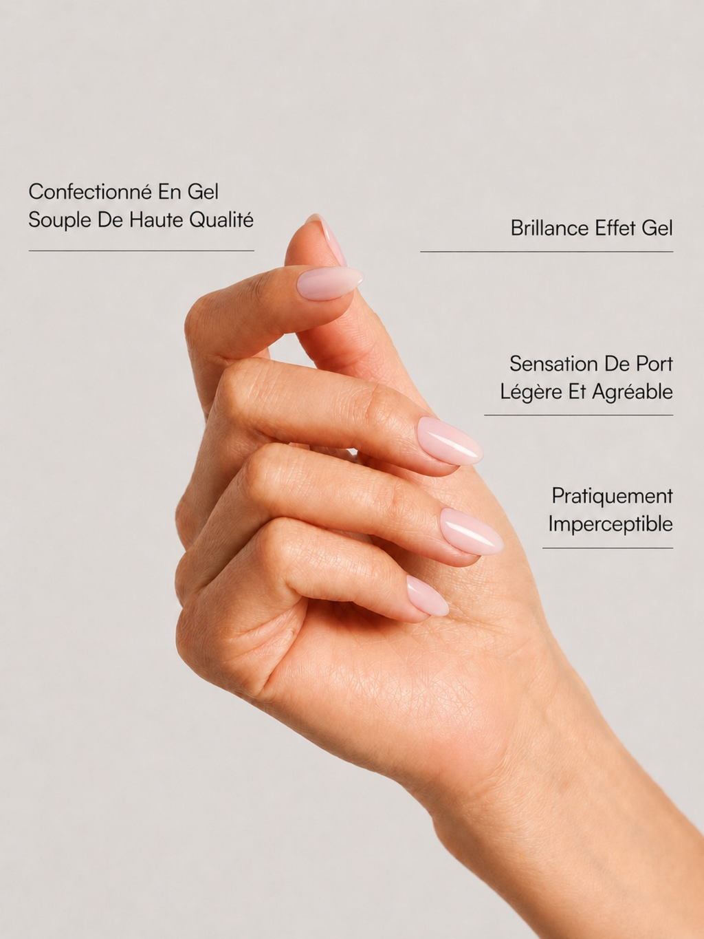 PRESS ON NAILS RÉUTILISABLE ALMOND MILKY PINK
