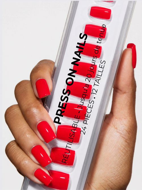PRESS-ON NAILS RÉUTILISABLE  ROUGE CARRÉ