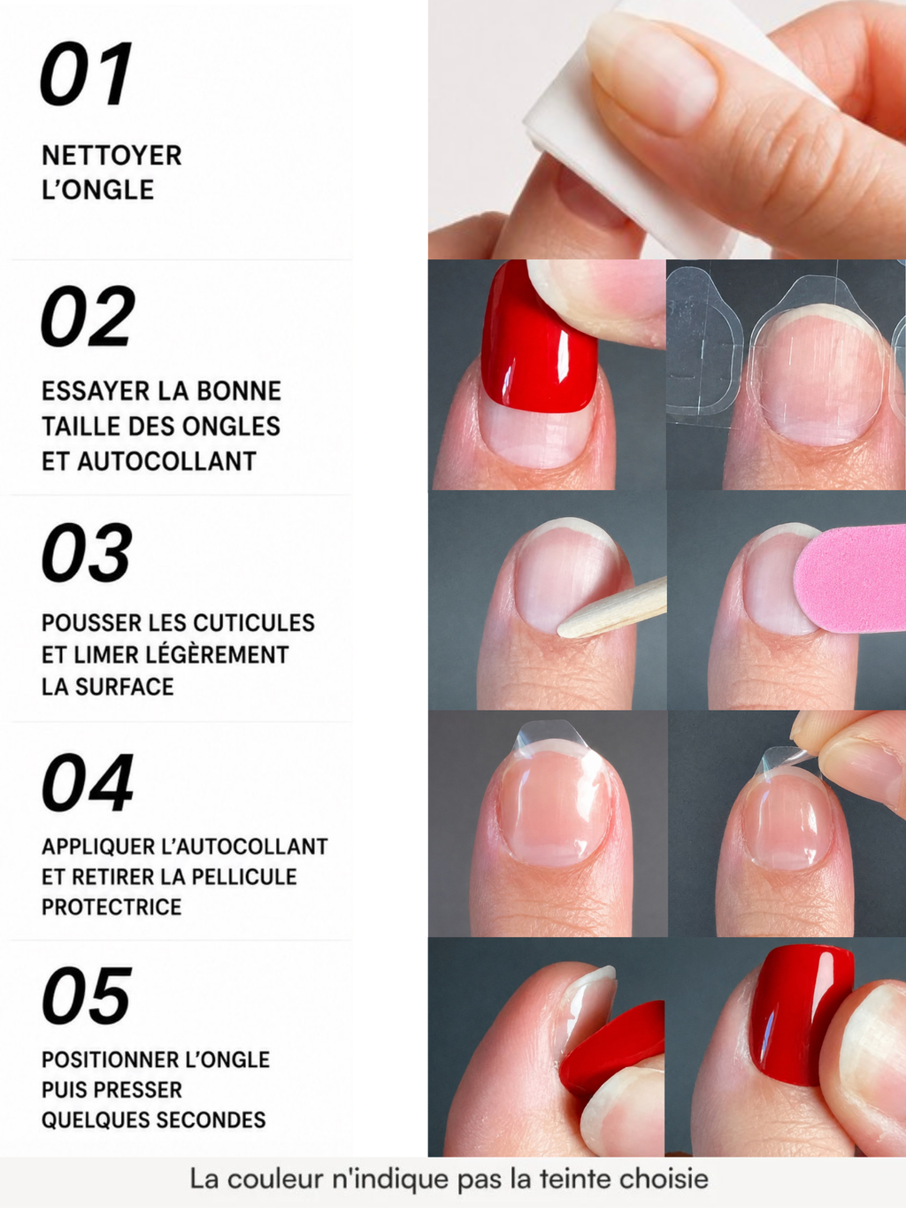 PRESS-ON NAILS RÉUTILISABLE  ROUGE CARRÉ